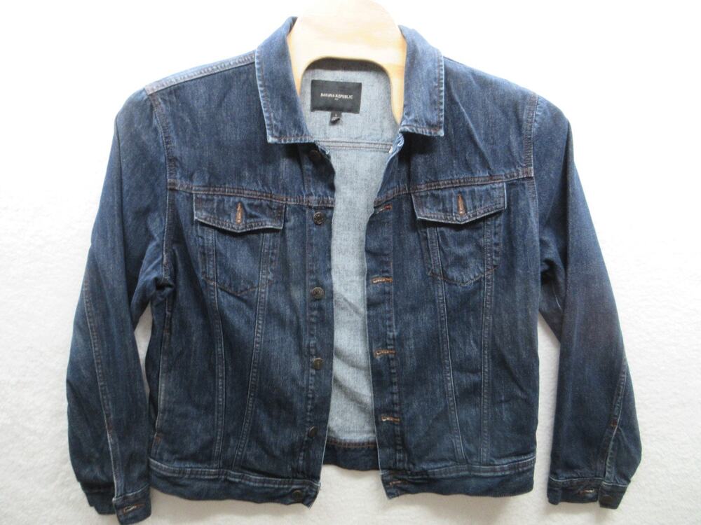 Banana Republic Dark Denim Trucker Jacket Mens Large Dark Wash Blue Jean